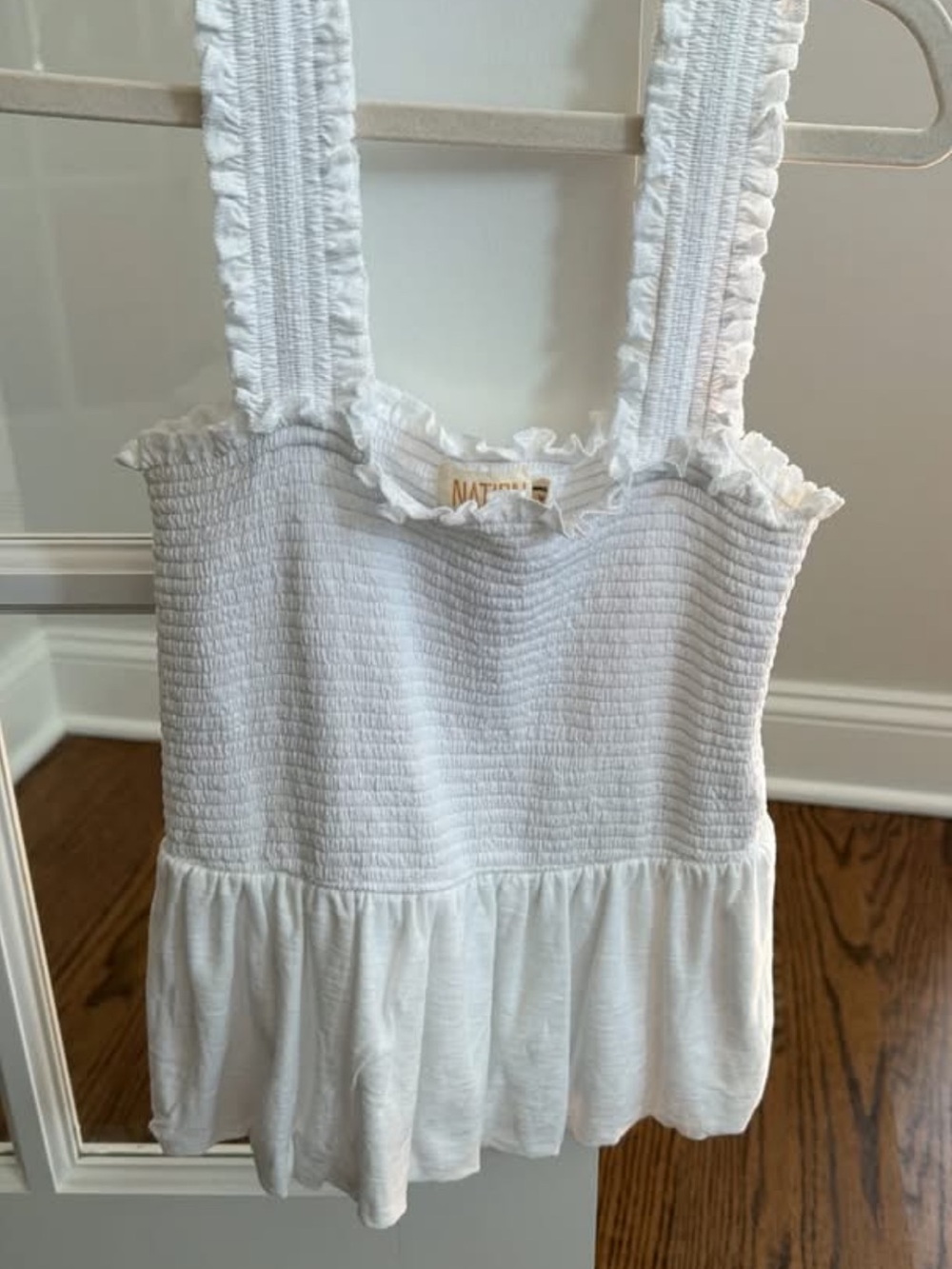 Nation LTD White Smocked Ruffle Strap Camisole